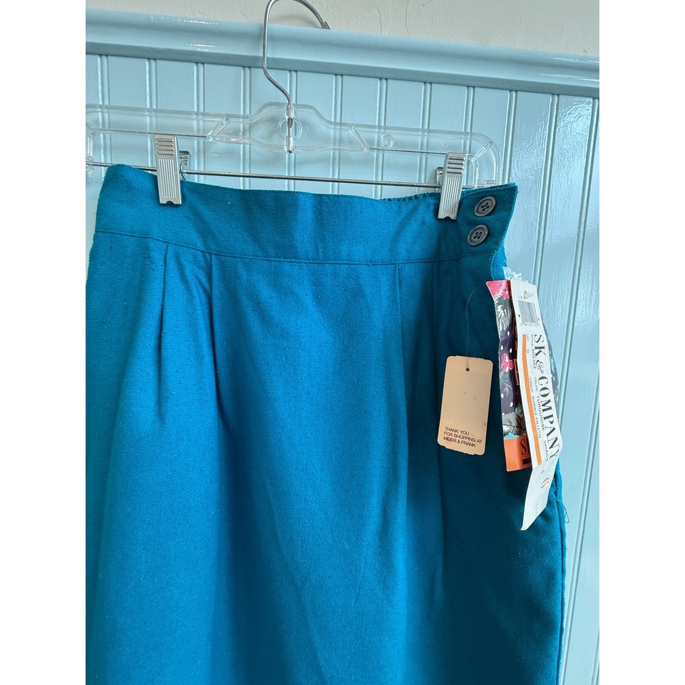 VTG 80s SK & Company Turquoise Pure Silk Pencil Skirt Pockets Size 6 Office Work - Picture 3 of 8